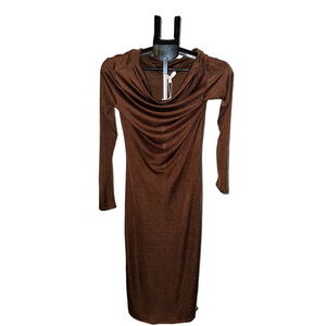 NWT WAYF METALLIC BROWN OFF THE SHOULDER LONG SLEEVE COWL NECK MAXI DRESS